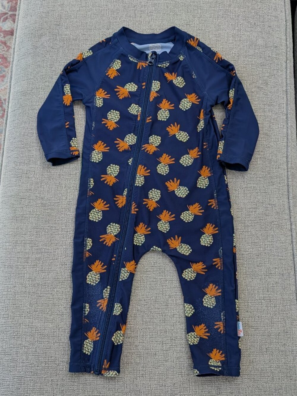 SwimZip Toddler 18-24 Month Swimsuit, Long Sleeve Romper UPF 50, Pineapples